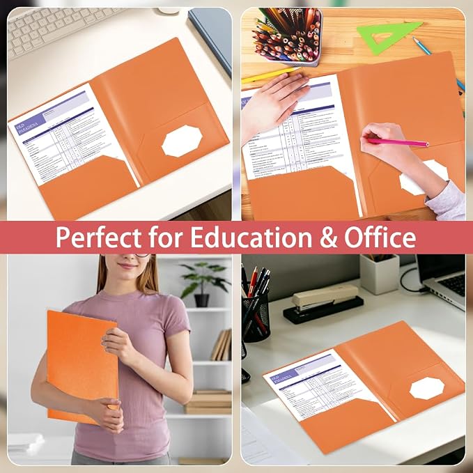 Orange Folders with Pocket 7 Pack, 2 Pocket File Folders Bulk, Plastic Paper - Image 3