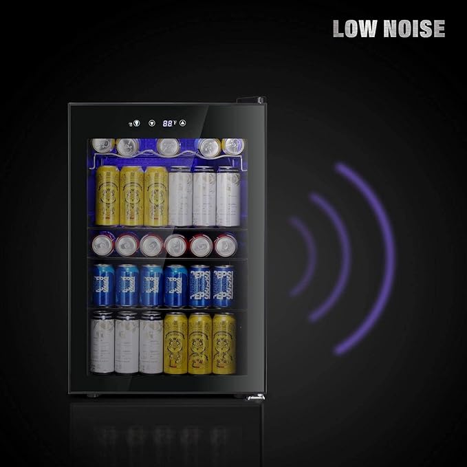 Antarctic Star Beverage Cooler 145 Can Mini Fridge Glass Door for Soda Beer Wine Glass Door Stainless Steel Small Drink Refrigerator Digital Display for Home, Office Bar,4.4cu.ft-DeskLoop Office