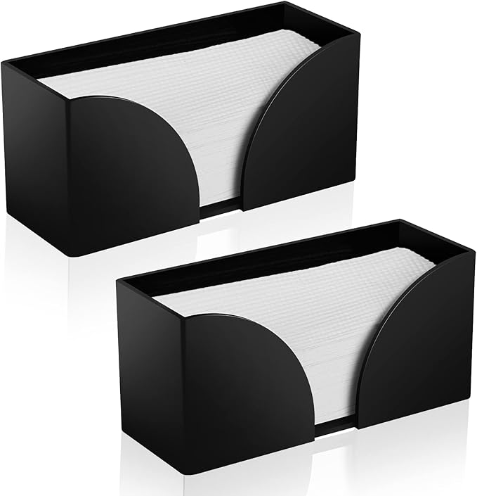 2Pack Paper Towel Dispenser Countertop, Black Acrylic Paper Towel Holder for Bathroom Folded Paper Towel Dispenser Clear Trifold Napkin Holder for Z-fold, C-fold, MultiFold Trifold - Home Kitchen-DeskLoop Office