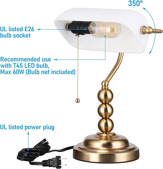 TORCHSTAR Ivory White Glass Bankers Desk Lamp - Image 5