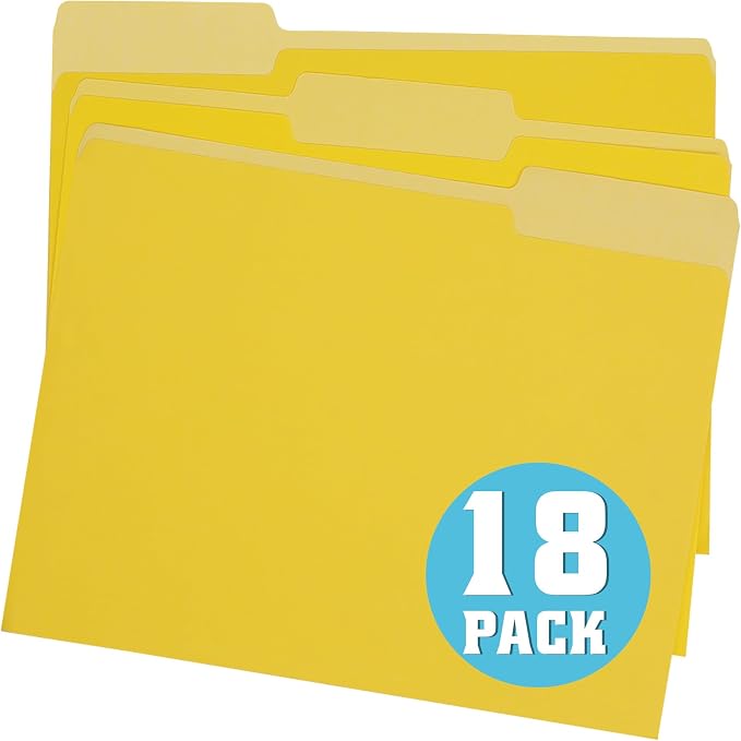 pmybupo File Folders Letter Size 18 Pack Yellow Folders 8.5 x 11 1/3-Cut Tabs by pmybupo