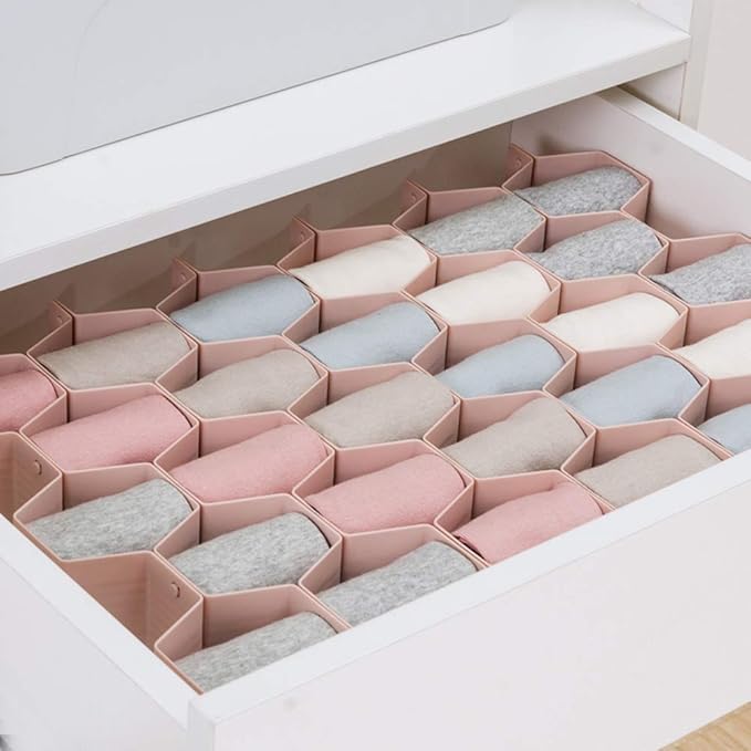 Poeland Drawer Divider Organizer Adjustable DIY Grid Honeycomb Drawer Divider for Underwear Belt Scarf Socks Pink 2 Pack-DeskLoop Office