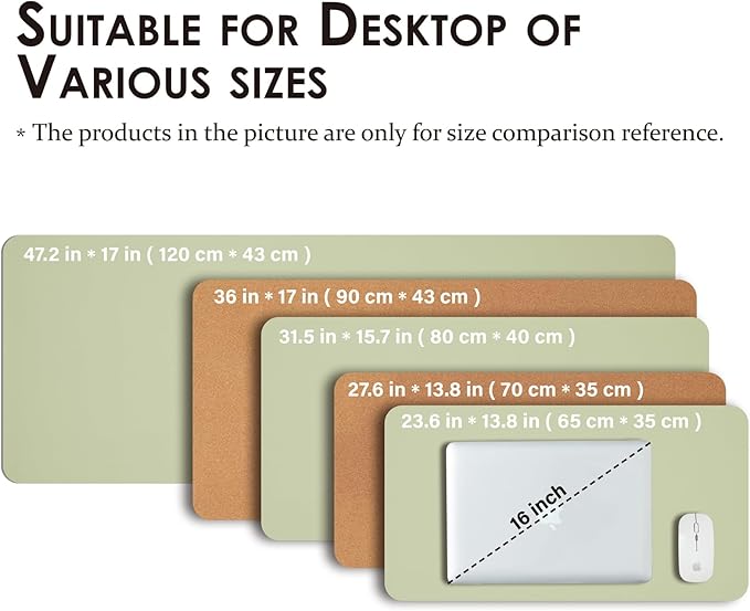 Cork Desk Mat - Small Dual-Sided Desk Pad for Office and Home - Desk Organization and Accessories - Ideal for Large Mouse Pad and Small Desk Mats on Top of Desks(Light Green,23.6"x 13.8")-DeskLoop Office