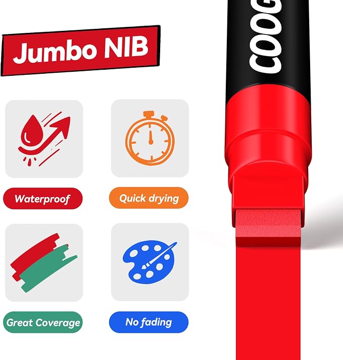 Coogert 3Pcs Orange Jumbo Poster Markers, 15MM Thick Permanent Acrylic Graffiti - Image 3