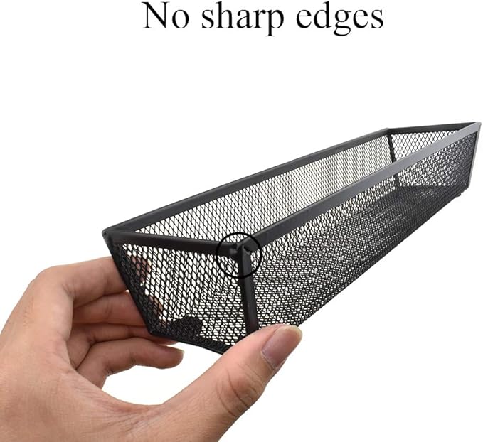 HAHIYO Stackable Mesh Tray Cup 12 x 3 x 2 inches Sturdy Container for Desk Drawer Organizer Collection for Home Office School kitchen Soft Foam Feet No Sharp Edges 2 Pack Black-DeskLoop Office