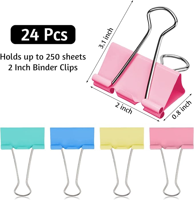 2 Inch Extra Large Binder Clips, Colored Jumbo Paper Clips, Big Paper Clamps - Image 2
