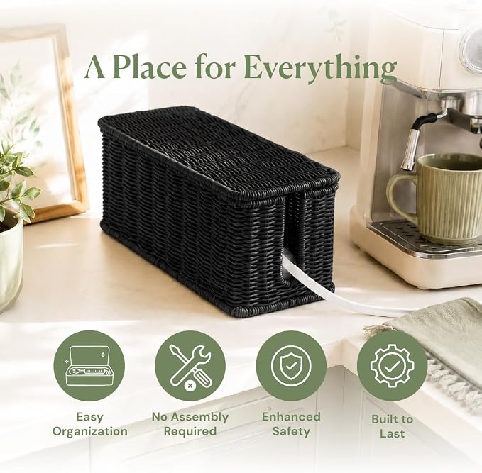 Cable Management Box, Handmade Rattan Cable Organizer - Image 3
