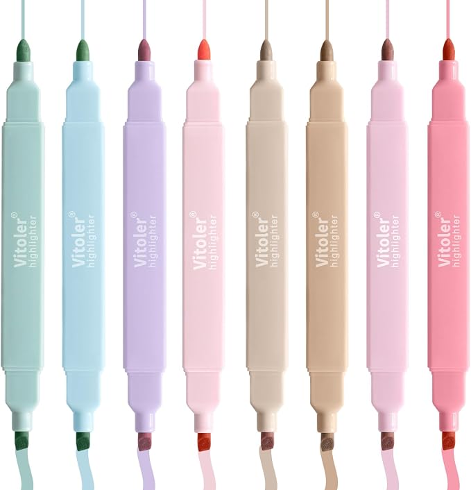 Piochoo Highlighters, Aesthetic Cute Pastel Highlighters Set, Dual Tip - Image 2