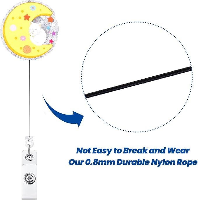 Funny Crescent Sleeping Cat Moon Nurse Badge Reel, Cute Retractable ID Badge - Image 5