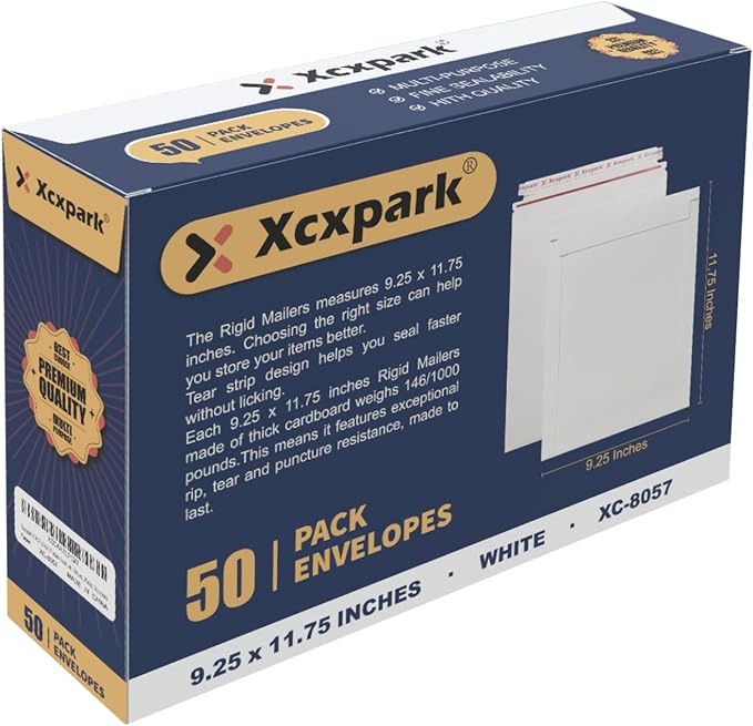 Xxcxpark 50 Pack Rigid Mailers 9.25 x 11.75 inches, Self Seal Photo Document by Xxcxpark