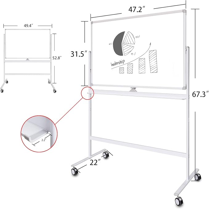 Adjustable Magnetic Mobile Dry Erase Board -48 x 32 Inches Whiteboard Stand - Image 5