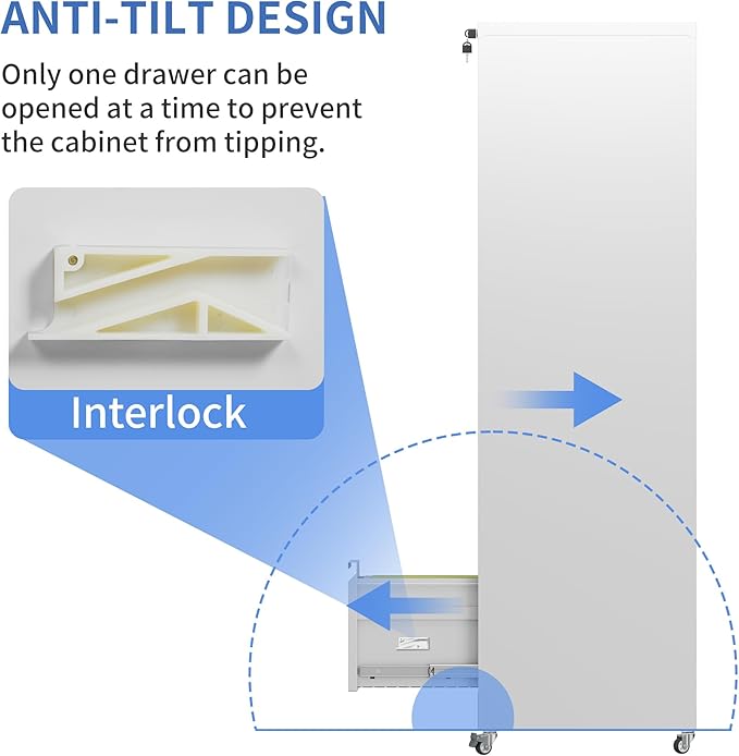 5 Drawer Mobile File Cabinet, Filing Cabinet Home Office for Letter, Legal Size, White-DeskLoop Office