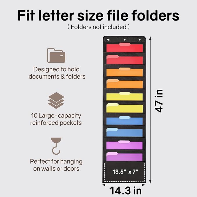 SUNEE 10 Pockets Hanging Wall File Organizer, Space Saver - Image 3