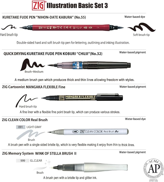 Kuretake Zig Inktober pen set, for Illustration, Manga Drawing, Lettering and Calligraphy, Professional Artist, Made in Japan (Basic No.3(5pcs.))-DeskLoop Office