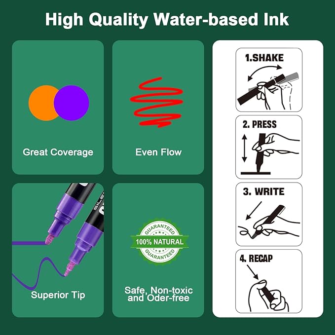 SILENART Chalk Markers Pink 8 Pack - Vibrant Chalkboard Marker for Blackboard Dry Erase Board Windows Glass Mirror Menu Board-DeskLoop Office