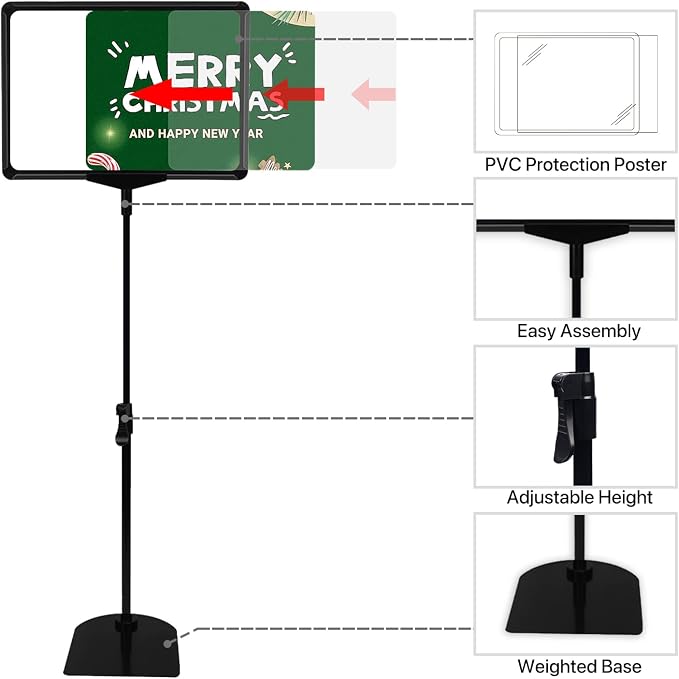 Sign Holder Stand with Adjustable Height Snap Open, Reusable Sign Holder 8.5 x - Image 2