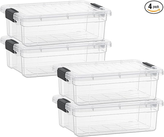 Superio Storage Bins with Lids- 4 Pack, 7.4 Qt Clear Boxes by Superio