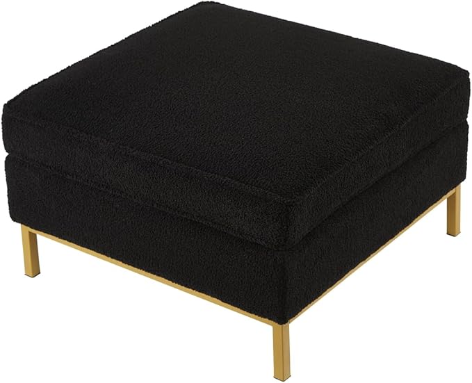 24KF Large Square Couch Ottoman for Living Room, Upholstered Teddy Fabric Padded Cushion Ottoman Table,Large Foot Rest,5088-Teddy Black-DeskLoop Office