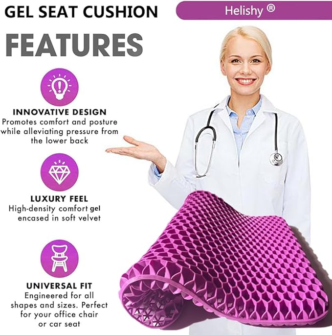 Gel Seat Cushion, Egg Seat Cushion for Tailbone, Back, Sciatica Pain Relief - Gel Enhanced Chair Pads with Non-Slip Cover for Office Home Chair Car Seat Wheelchair (Standard, Violet)-DeskLoop Office