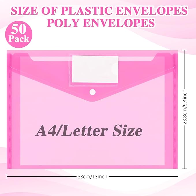Yeaqee 50 Pcs Plastic Envelopes Poly Envelopes File Folders - Image 2