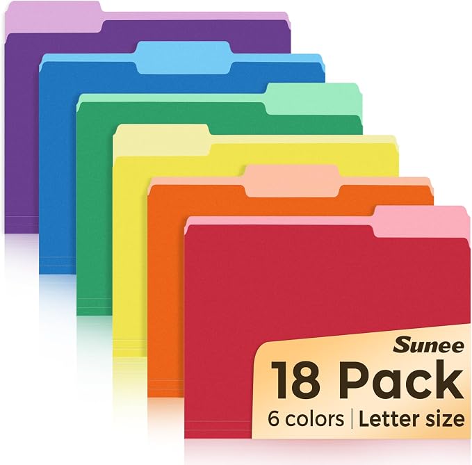 SUNEE File Folders, 18 Pack Manilla Folders 8.5 x 11, Colored Folder Office by SUNEE