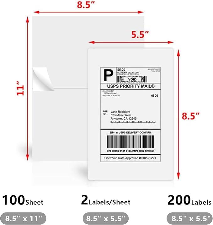 9527 Product 8.5" x 5.5" Half Sheet Self Adhesive Shipping Labels - Image 2