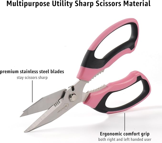 BoFuYuan 8-Inch Utility Scissors All Purpose Heavy Duty, Serrated Blade - Image 2