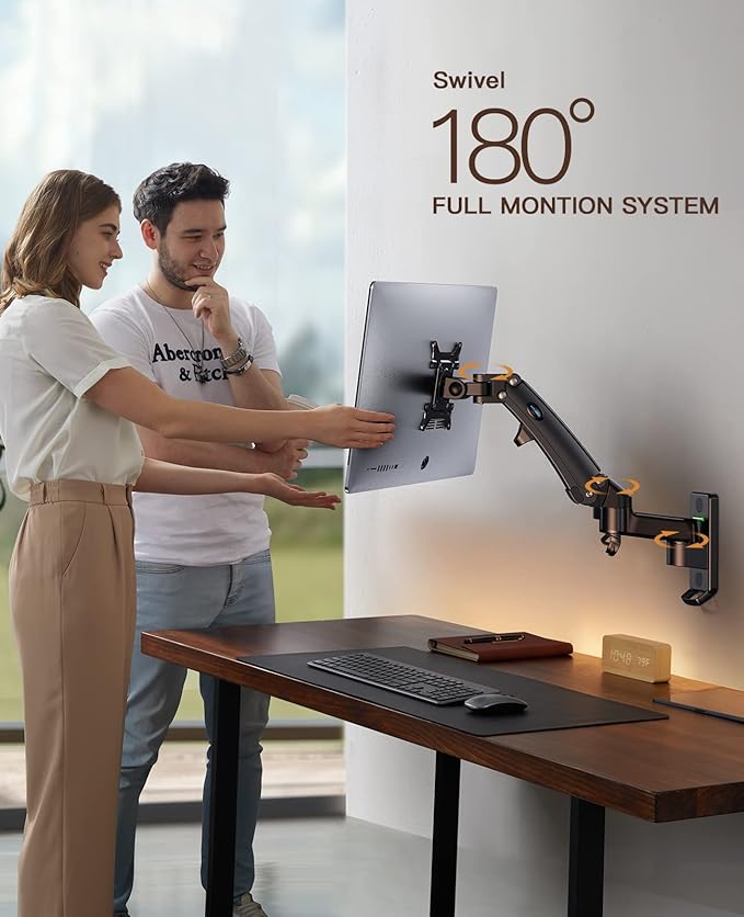HUANUO Computer Monitor Wall Mount for 22 to 35 inch Flat Curved Screens, Single Wall Mount Monitor Arm Holds up to 26.4lbs, Height Adjustable Full Motion Gas Springcore Vesa Mount, Max 200x200mm-DeskLoop Office