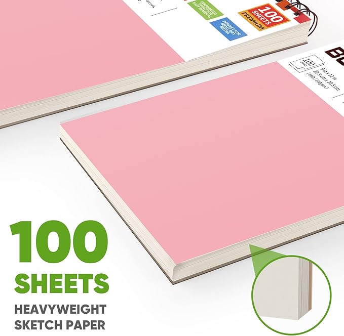 Soucolor Cute Sketchbook 9" x 12" for Women, 1-Pack 100 Sheets Spiral Notebook Drawing Pad for Girls, Pastel Girls' School Art Supplies for Beginner Artists, Arts and Crafts Gifts Set for Kids Adults-DeskLoop Office