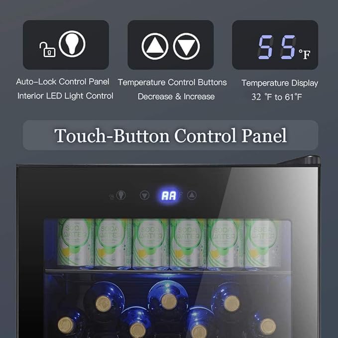 Antarctic Star Beverage Cooler 145 Can Mini Fridge Glass Door for Soda Beer Wine Glass Door Stainless Steel Small Drink Refrigerator Digital Display for Home, Office Bar,4.4cu.ft-DeskLoop Office