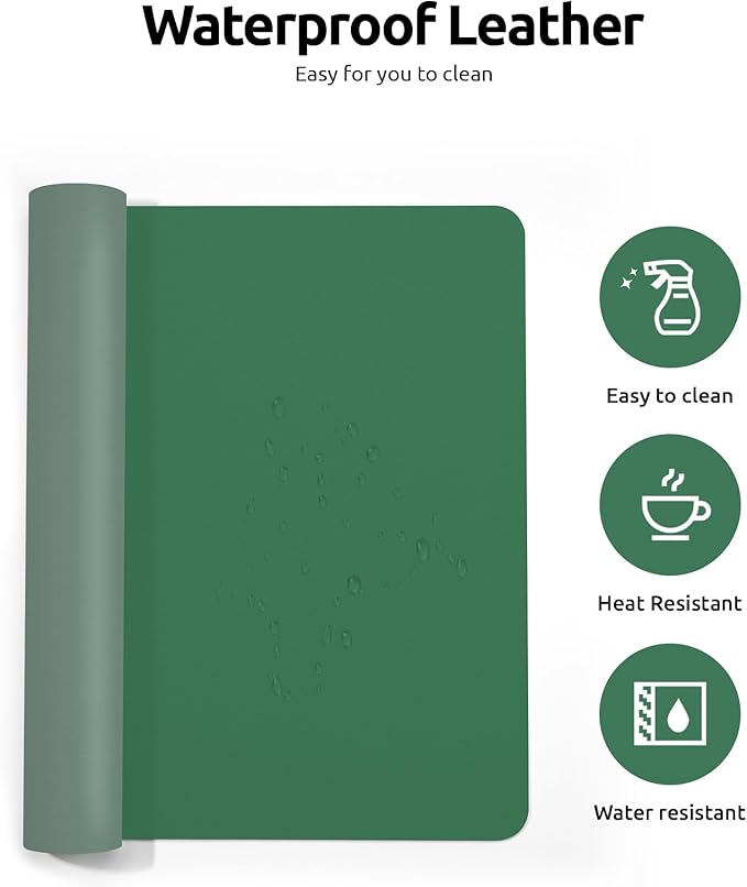 YSAGi Leather Desk Pad Protector, Office Desk Mat, Large Mouse Pad, Non-Slip PU Leather Desk Blotter, Laptop Desk Pad, Waterproof Desk Writing Pad for Office and Home (Jade Green, 23.6" x 13.8")-DeskLoop Office