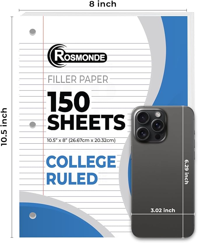 1152 Pack (Pallet) Loose Leaf Paper Bulk, 172800 Sheets, College Ruled, 150 Sheets/Pack, 8 x 10.5", Pallet of Filler Paper, 3 Hole Punched,56 Gsm Thick Paper, School & Office,4-7 Days Transit
