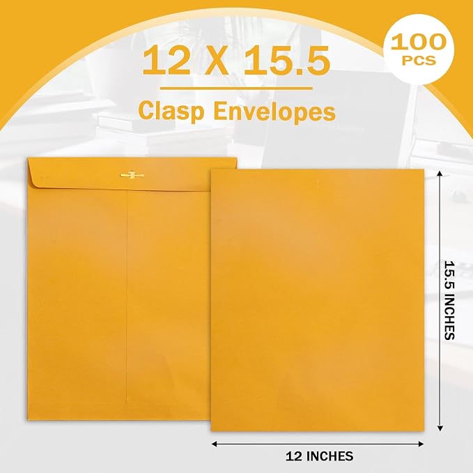 Geofun 100 Pack 12x15.5 Inch Clasp Envelopes, Large Manila Envelopes - Image 2