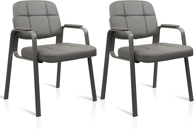 CLATINA Waiting Room Guest Chair with Bonded Leather Padded Arm Rest for Office Reception and Conference Desk(Grey 2 Pack)-DeskLoop Office