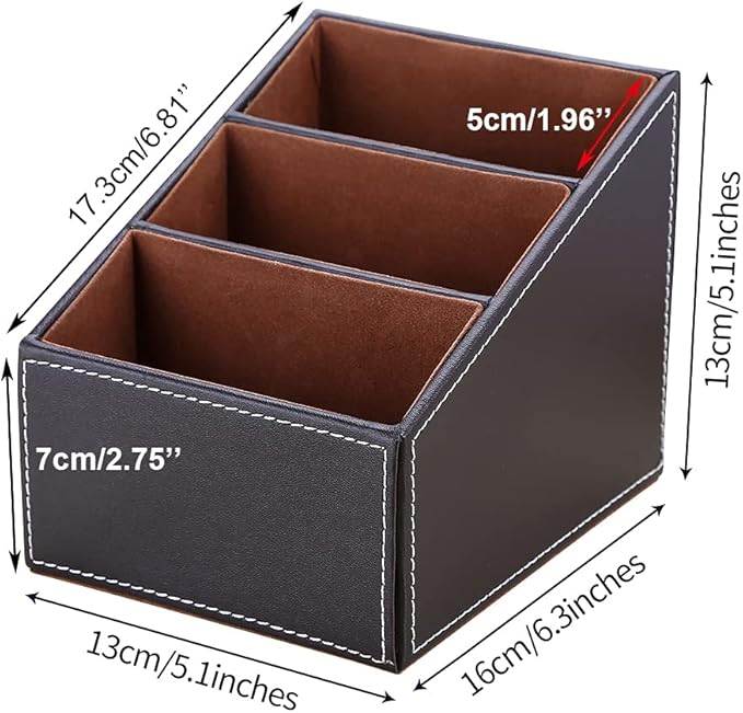 KINGFOM Remote Control Holder with 3 Compartments, Pu Leather Remote Caddy Desktop Organizer for TV, CD, Blu-Ray, Media Player, Heater Controllers and Cosmetics Office Supplies(Brown)-DeskLoop Office