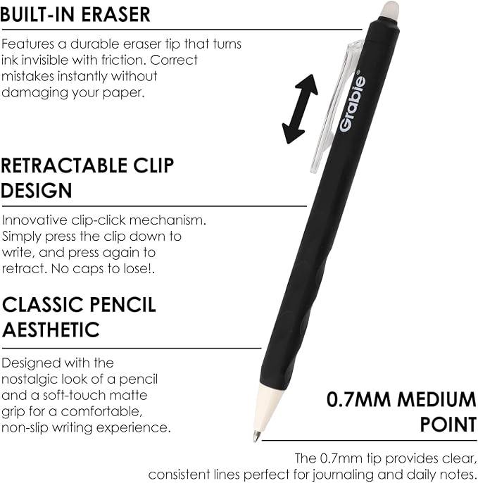 Grabie Erasable Gel Pens, Medium Point 0.7 mm Erasable Pens, Make Mistakes - Image 2
