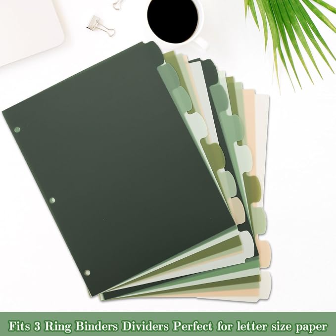 Whaline 16 Pcs/ 2 Set Sage Green 3 Ring Binder Dividers Colorful Index Dividers - Image 5