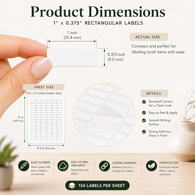 Small Sticky Labels White Rectangular Labels 1" x 0.375 + Bonus Color Labels - Image 2