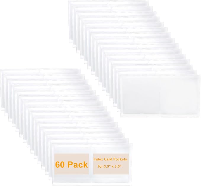 60 PCS Clear Adhesive Pockets, 3.5" x 3.5" Plastic Index Card Holder Square - Image 5