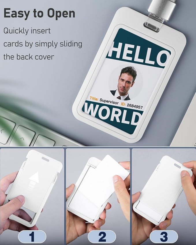 Uniclife 3 Pack Sliding ID Badge Holder Vertical Hard Plastic Case - Image 6