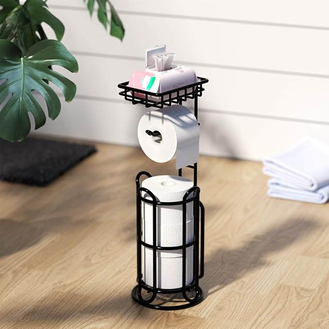 Toilet Paper Holder Stand with Shelf Tissue Holders - Image 7