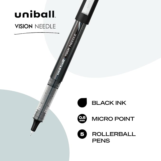 uniball Vision Needle Rollerball Pens, Micro Point, 5 Pack - Image 3
