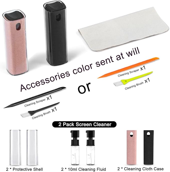 2Pcs Screen Cleaner Spray and Wipe for Laptop Monitor and Car Screens, Phone Touchscreen Mist Cleaning Kit for Cellphone, Tablet, PC, Computer, LCD, Eyeglass, iPhone, iPad, Mac Pro - Black and Pink-DeskLoop Office