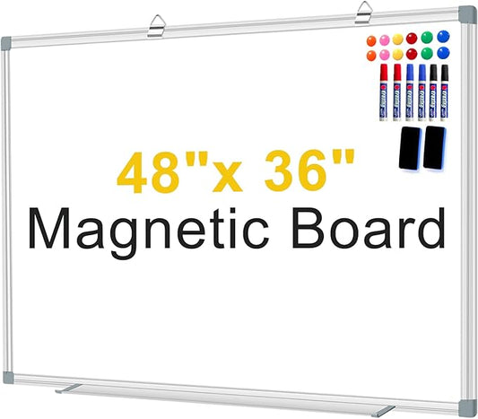 H-Qprobd Magnetic Dry Erase White Board, Dry Erase Board for Wall 48" X 36" Aluminum Frame, Hanging Whiteboard for Home, School, Office, Kitchen-DeskLoop Office