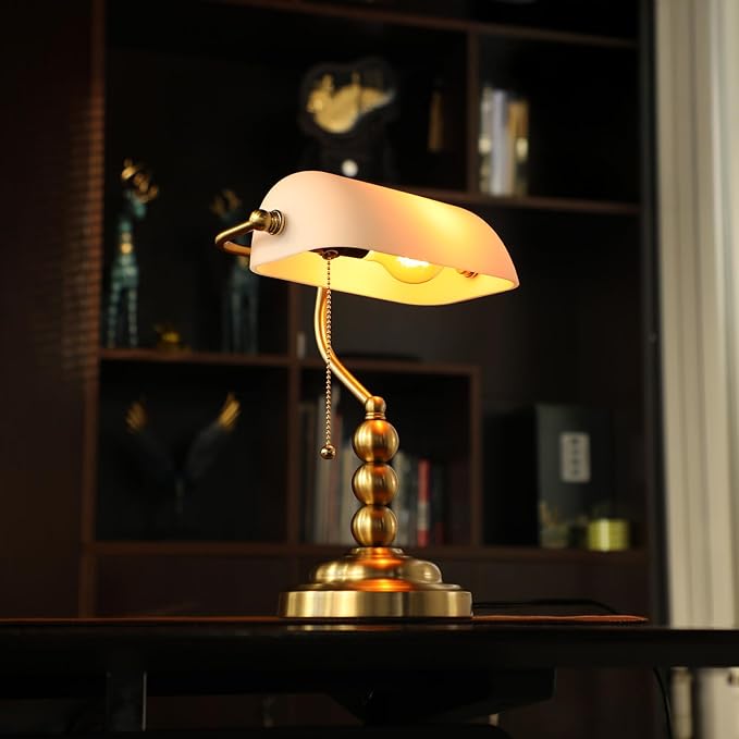 TORCHSTAR Ivory White Glass Bankers Desk Lamp - Image 2