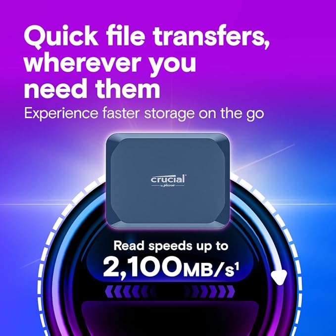 Crucial X10 8TB Portable SSD, Up to 2,100MB/s, USB 3.2 USB-C, External Solid State Drive, Compatible with Windows, Mac & Android, Durable Storage for Games, Photos & Files, Blue - CT8000X10SSD9-02