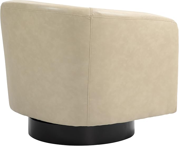 UIXE Faux Leather Swivel Accent Chair with Wood Base, Modern Upholstered Barrel Chairs for Living Room, Comfy Round Armchair Single Sofa Bedroom Reading Seat - 31" W, Cream-DeskLoop Office