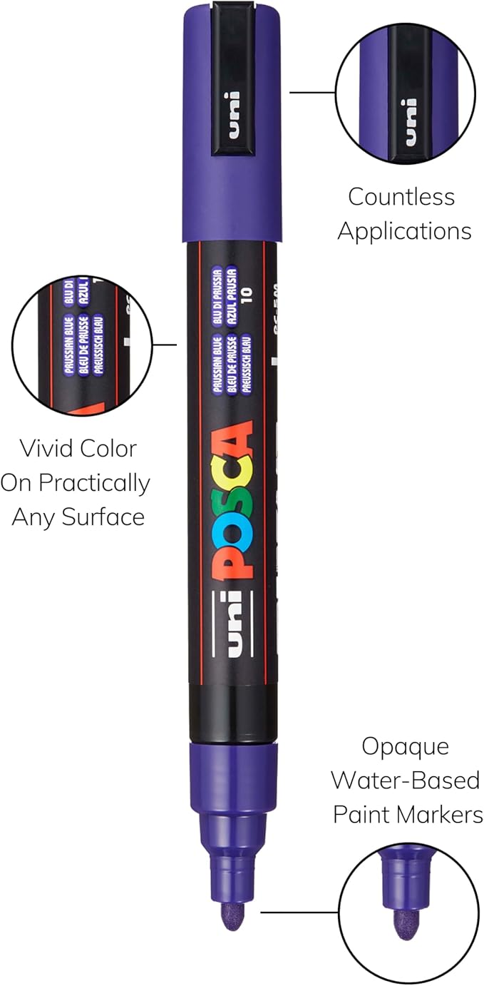 Posca Markers Set, 8 Medium Paint Markers 5M – Dark Tones – White, Ruby Red - Image 3