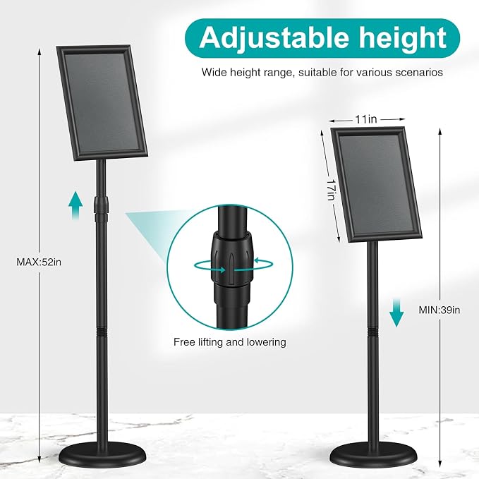 Hemndic Sign Stand 11x17 inch, Adjustable Floor Standing Sign Holder, 360° - Image 3