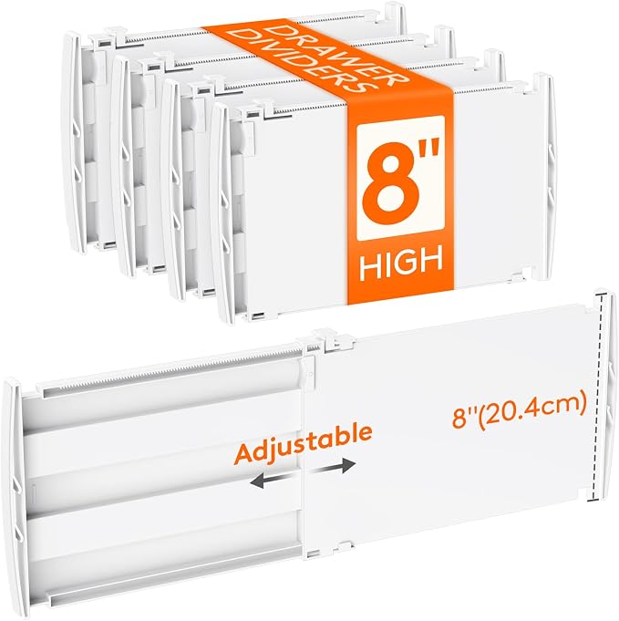 Lifewit 8" Tall 4 Pack Drawer Dividers, 13.8"-22.2" Adjustable Deep Drawer by Lifewit